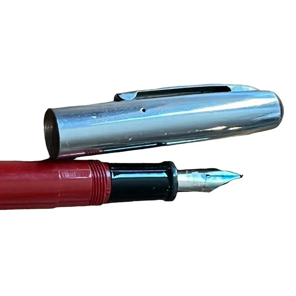 Vintage WEAREVER Fountain Pen Red Silver Cap Stainless Steel Tip Made in USA